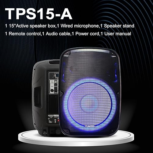 Miniatura 2 de Sistema de altavoces PA portátil de 15 pulgadas DJ altavoz amplificado con soporte BluetoothUSBlector de tarjetas SDradio FMcontrol remotoluz LED,
