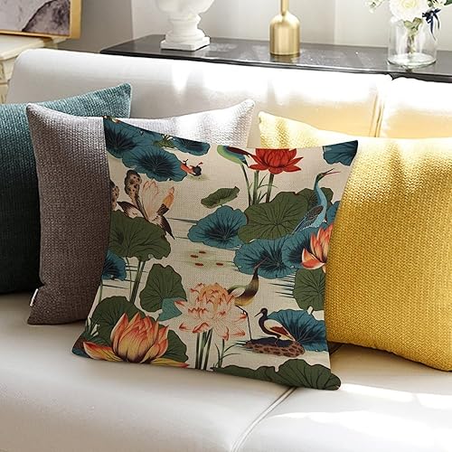 Miniatura 5 de Chinoiserie Nympheus Lily Lotus - Fundas de almohada de estilo asiático, color aguamarina y verde azulado, funda de cojín para decoración del hogar