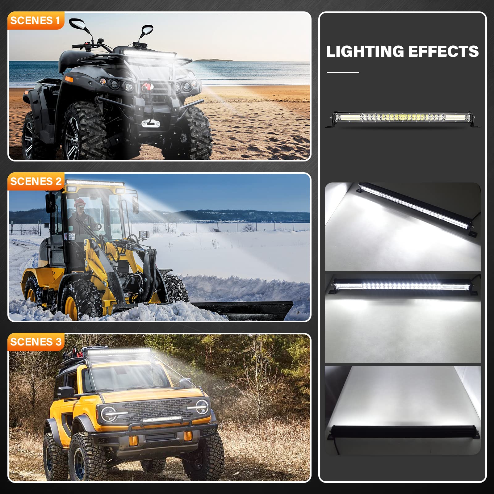 SKYWORLD Barra LED 24 pulgadas 61cm 216W riga triple Barras LED Coches Trabajo con 12V kit de cableado, Haz Combinado Faros Led Foco Led Lampara 4x4 Coche Off road Camión Todoterreno Vehículos