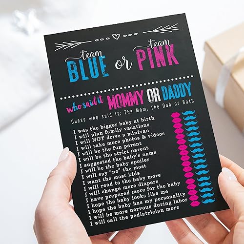 Miniatura 6 de Paper Clever Party Juegos de revelación de género - Tarjetas de juego de Adivina quién mamá o papá - Paquete de 25 - Actividades divertidas para