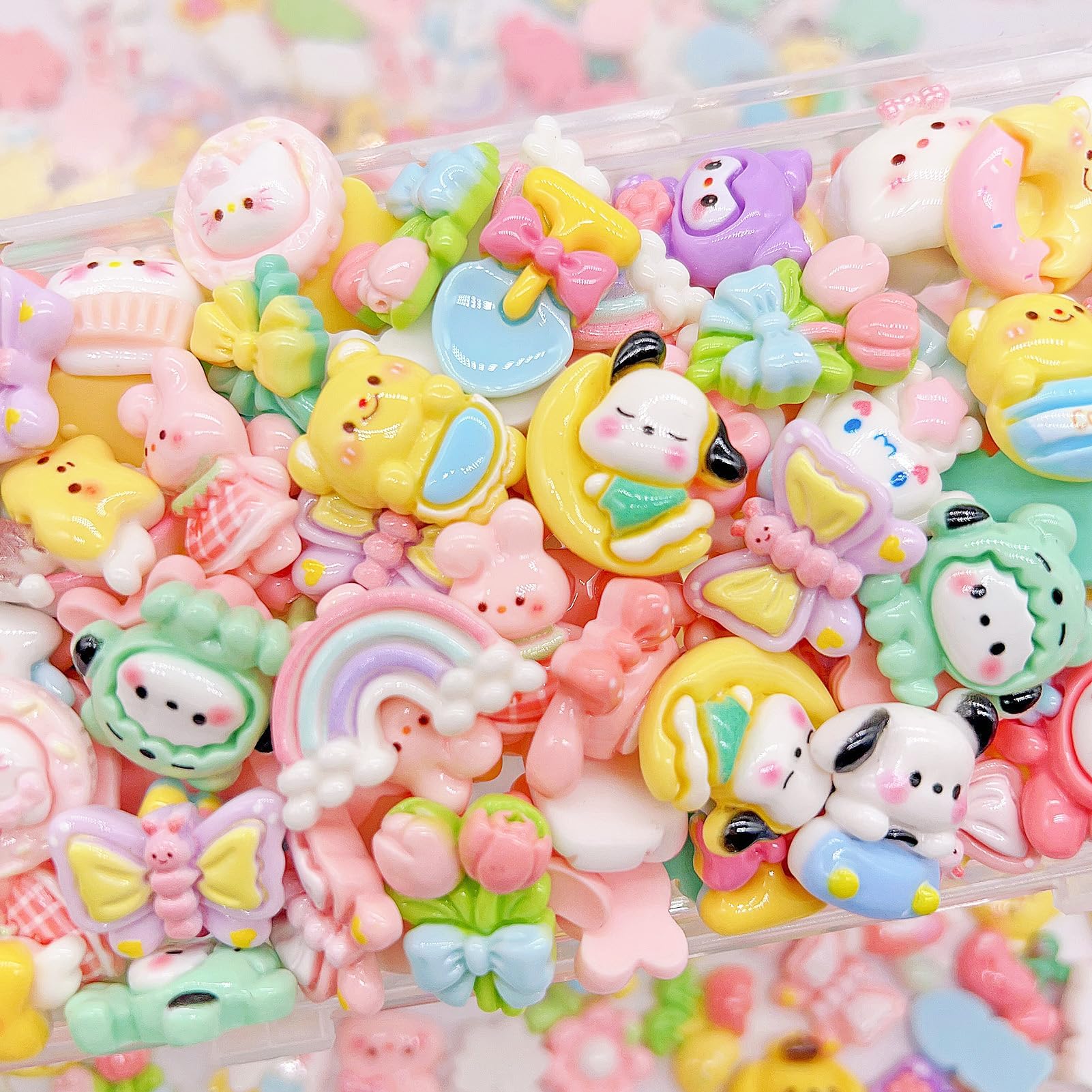 FULUSODO 60pcs Embellishments Cute Set, Flat Back Bulk Mixed Resin Ornament Scrapbooking Set