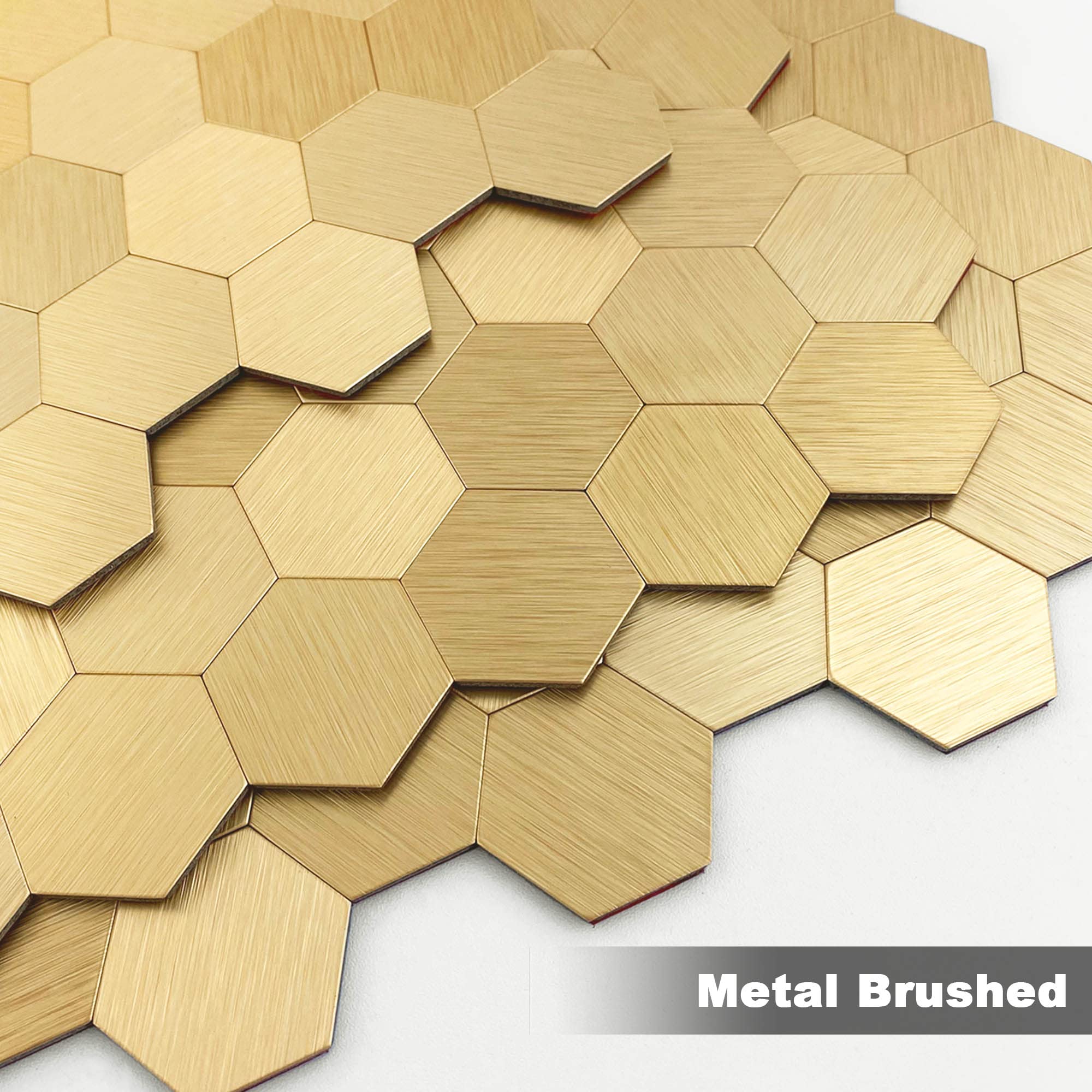 BeNice Peel and Stick Backsplash Hexagon for Kitchen 3D Adhesive Metal Wall Tile Stickers 10pcs Gold