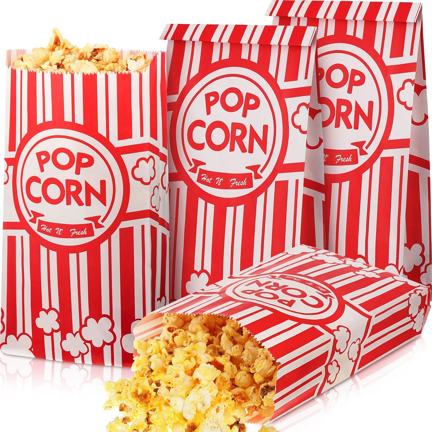 300 Pcs Popcorn Bags 2 Oz Bulk Popcorn Holders Grease Tear Resistant Disposable Treat Bags for Carnival Movie Night Birthday Party Favors Home Business Supply (Red and White)