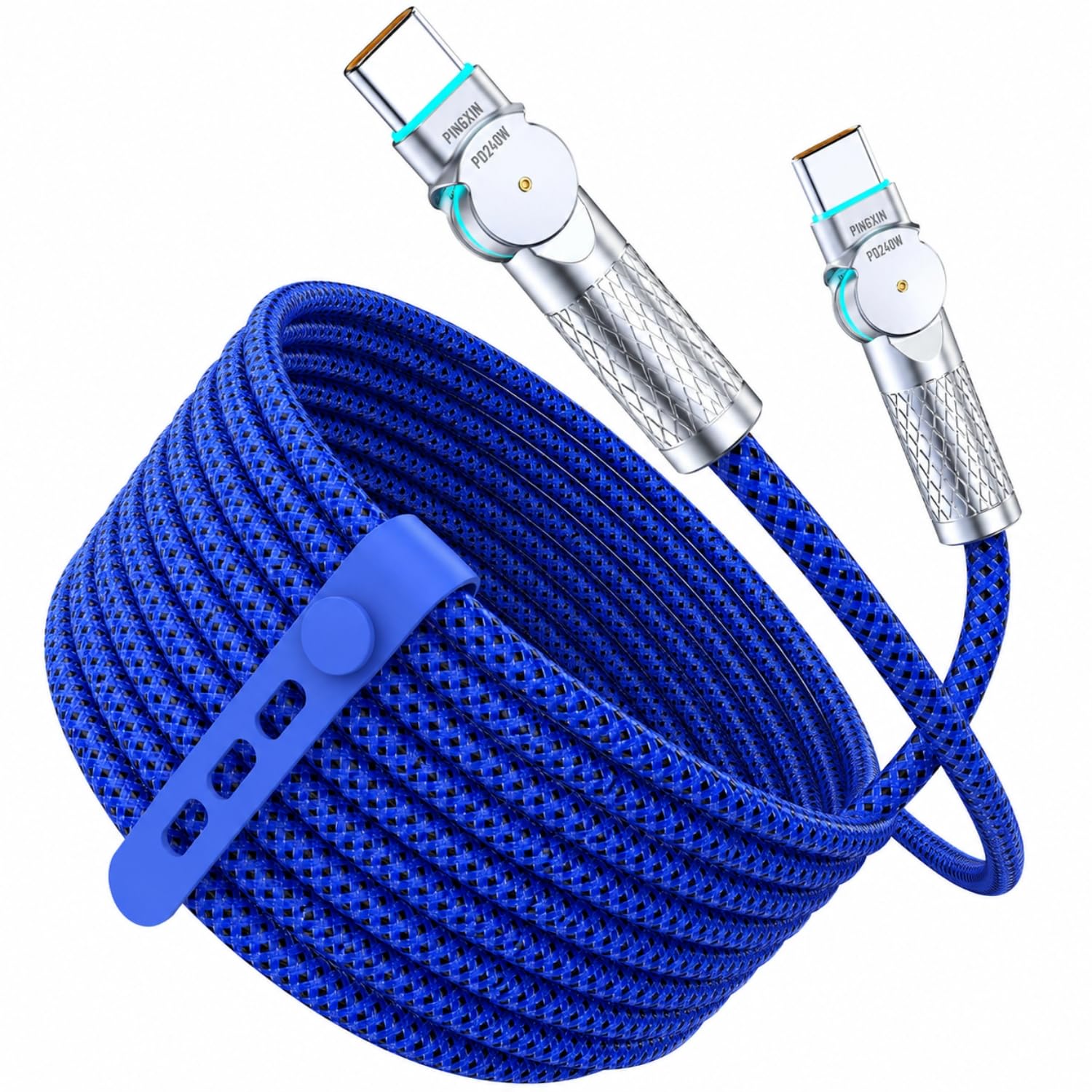 240w C To C Cable Fast Charging, 3m Braided Type C To Type C Cable with Dual Rotating Right Angle Connectors, C Type Charger Cable, 480Mbps Data Sync for iPhone 17/16/15, Blue-image-44