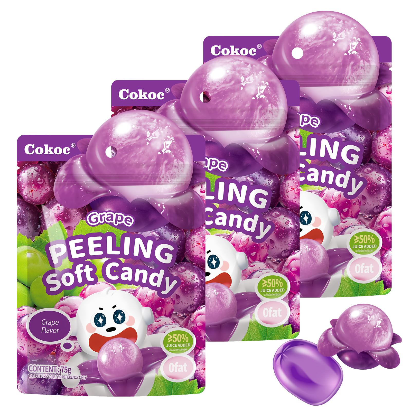 COKOC Peelable Gummies Grape,Peeling Gummies Grape Candy,Individual Packaging 2.64oz Bag Fruit Peelable Candy(Pack of 3)