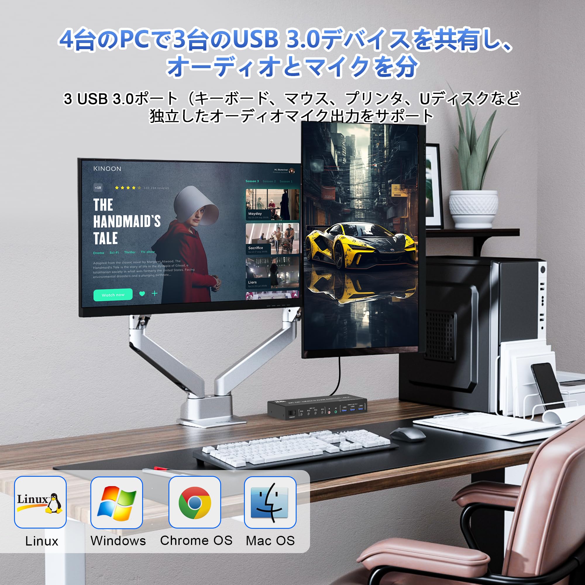【8K デュアルモニター】 Amazon.co.jp: 8K USB 3.0 DisplayPort デュアル モニター KVM