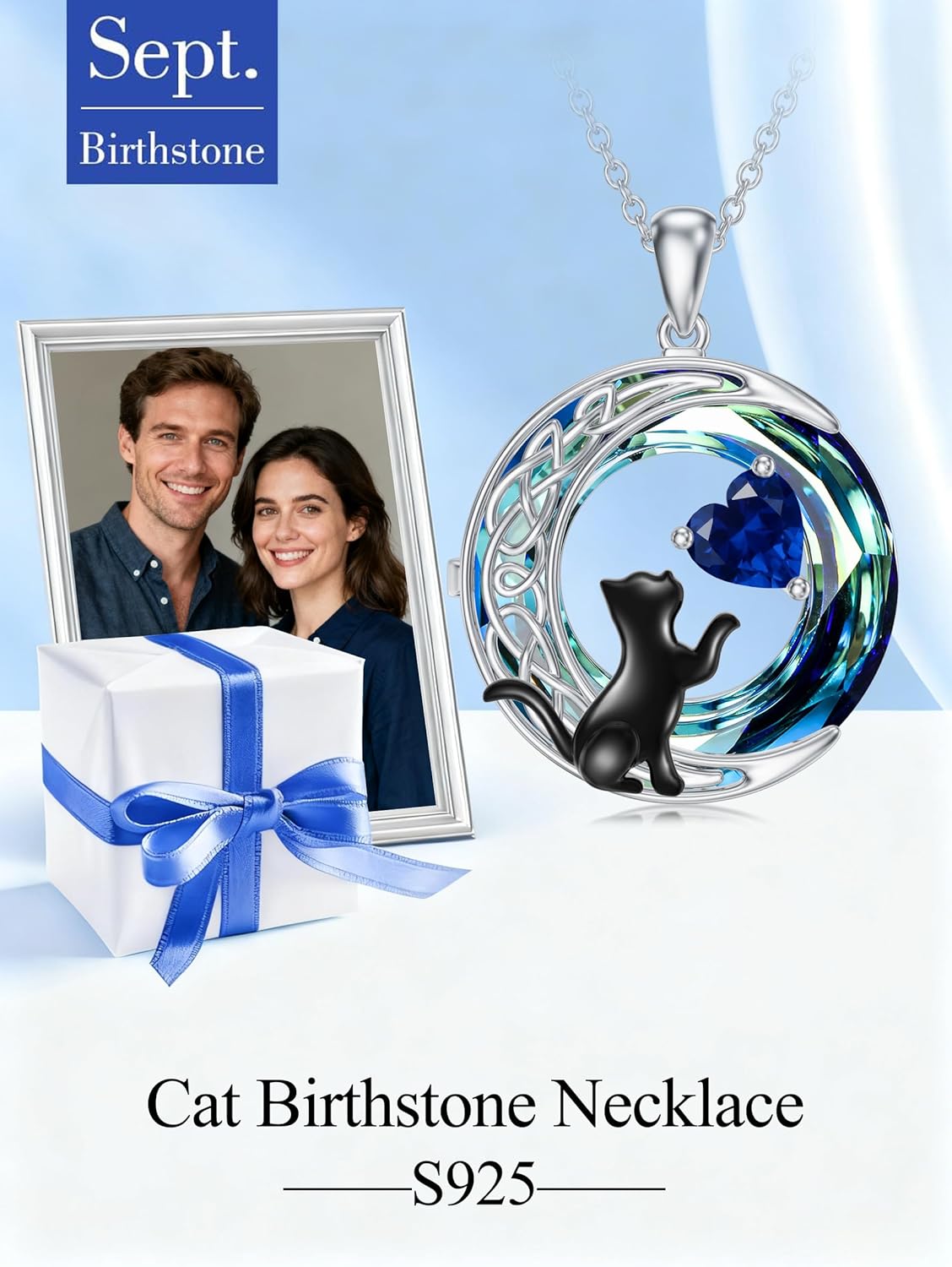 TOUPOP Cat Gifts for Cats Lovers 925 Sterling Silver Black Cat Necklace Celtic Moon Birthstone Jewelry for Women Valentines Day Birthday Gifts for Her - Image 3
