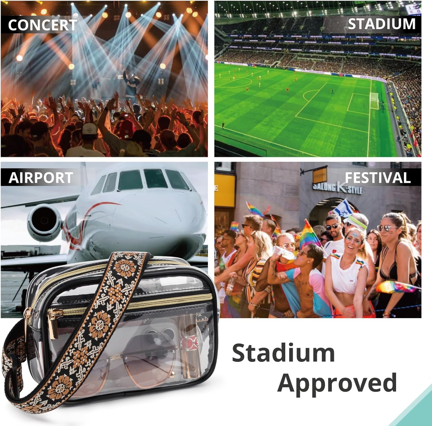 Clear Fanny Pack Stadium Approved,Bunnychill Clear Belt Bag Cross Body Bag for Women Men Transparent Waist Bag Crossbody Purse with Adjustable Belt for Sports, Beach, Events, Concerts, Festivals - Image 4