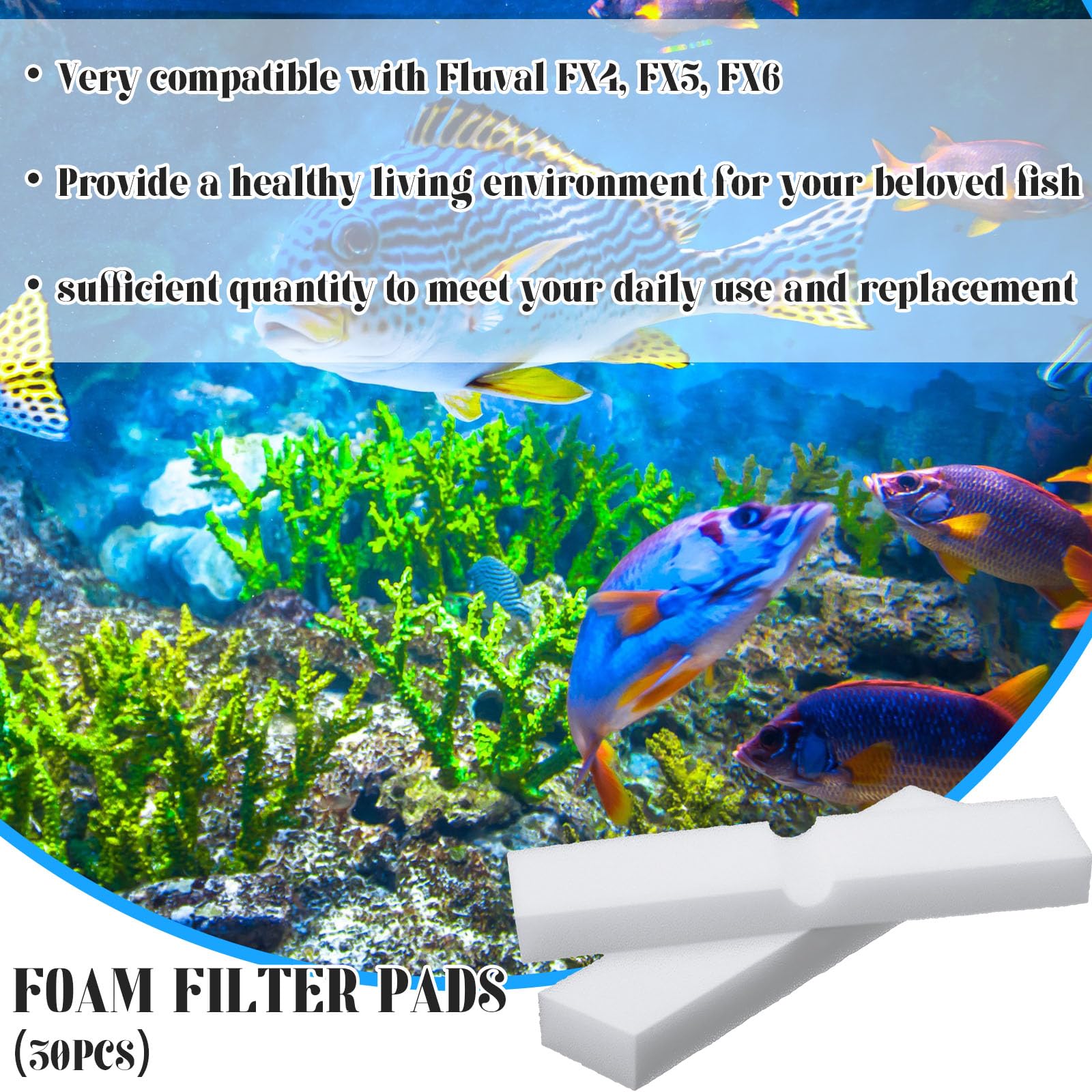 Ziliny 30 almohadillas de filtro de espuma para acuario, 30 ppi, almohadillas de filtro blancas de repuesto compatibles con filtros de cartucho Fluval Fx4, Fx5, Fx6