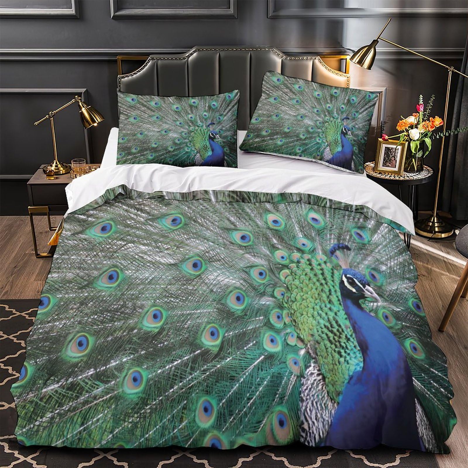 Housse de couette paon 140x200 cm en microfibre imprimée 3D