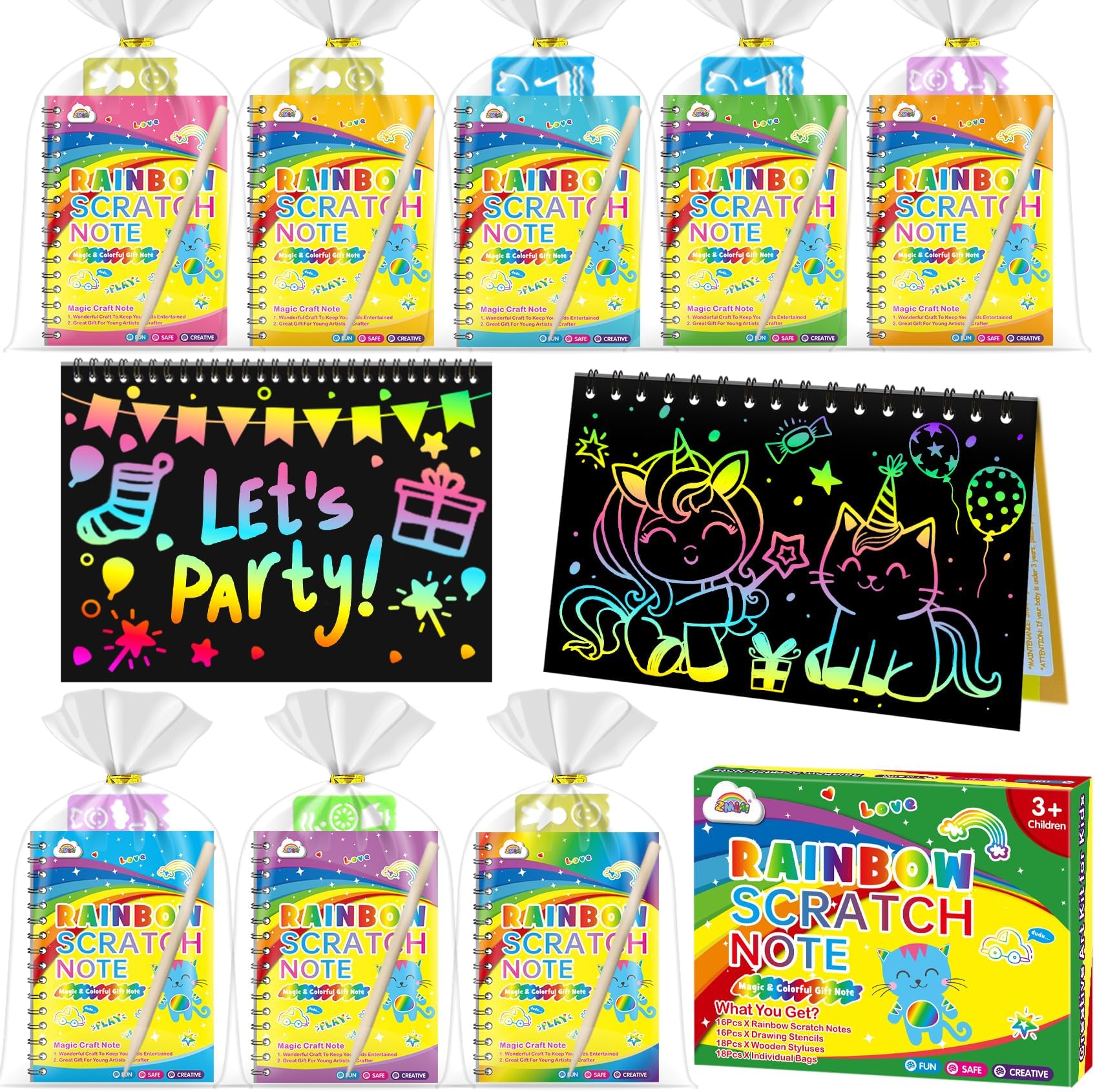 ZMLM 24 Pack Scratch Art Party Favors: Birthday Party Favors for Kids 4-8, Bulk Rainbow Scratch Notebook Paper Pads, Goodie Bags Stuffers Girls Boys Classroom Gifts Crafts Toys