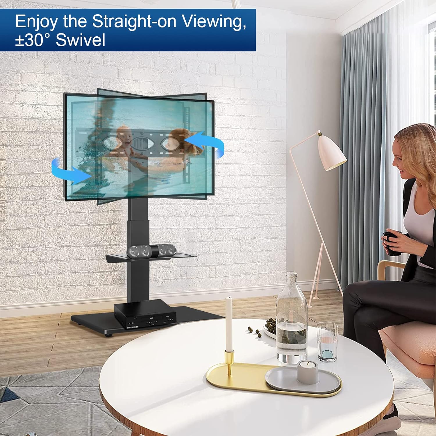 Buy Floor TV Stand with Sturdy Wood Base for 4275 inch TVsSwivel