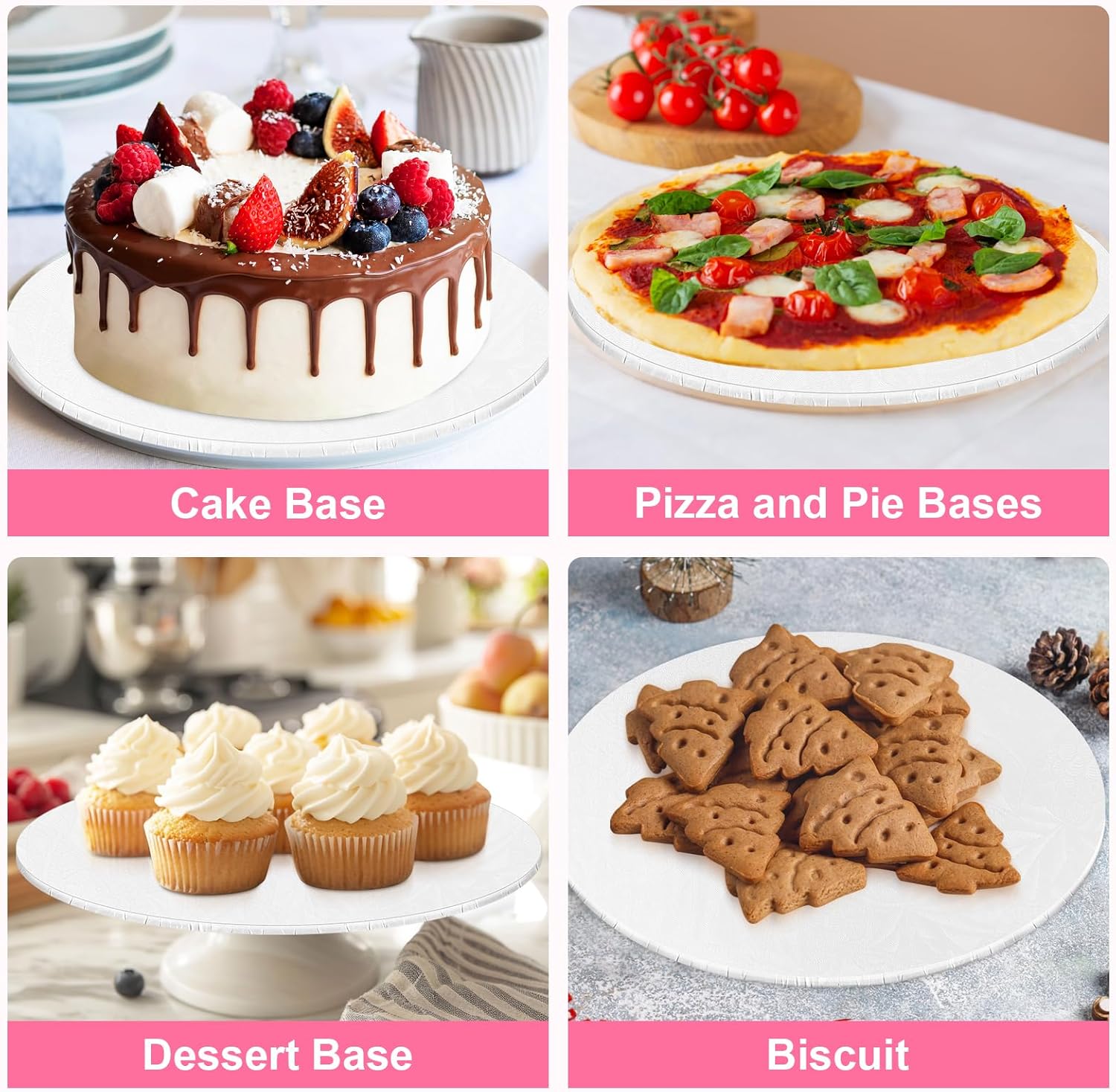 10 Inch Cake Drum, Cake Boards 10 Inch Round, 1/4 White 8in 10in 12in 14in Cake Drums Cardboard Base Board Circles for Pizza Wedding, 2 Pack