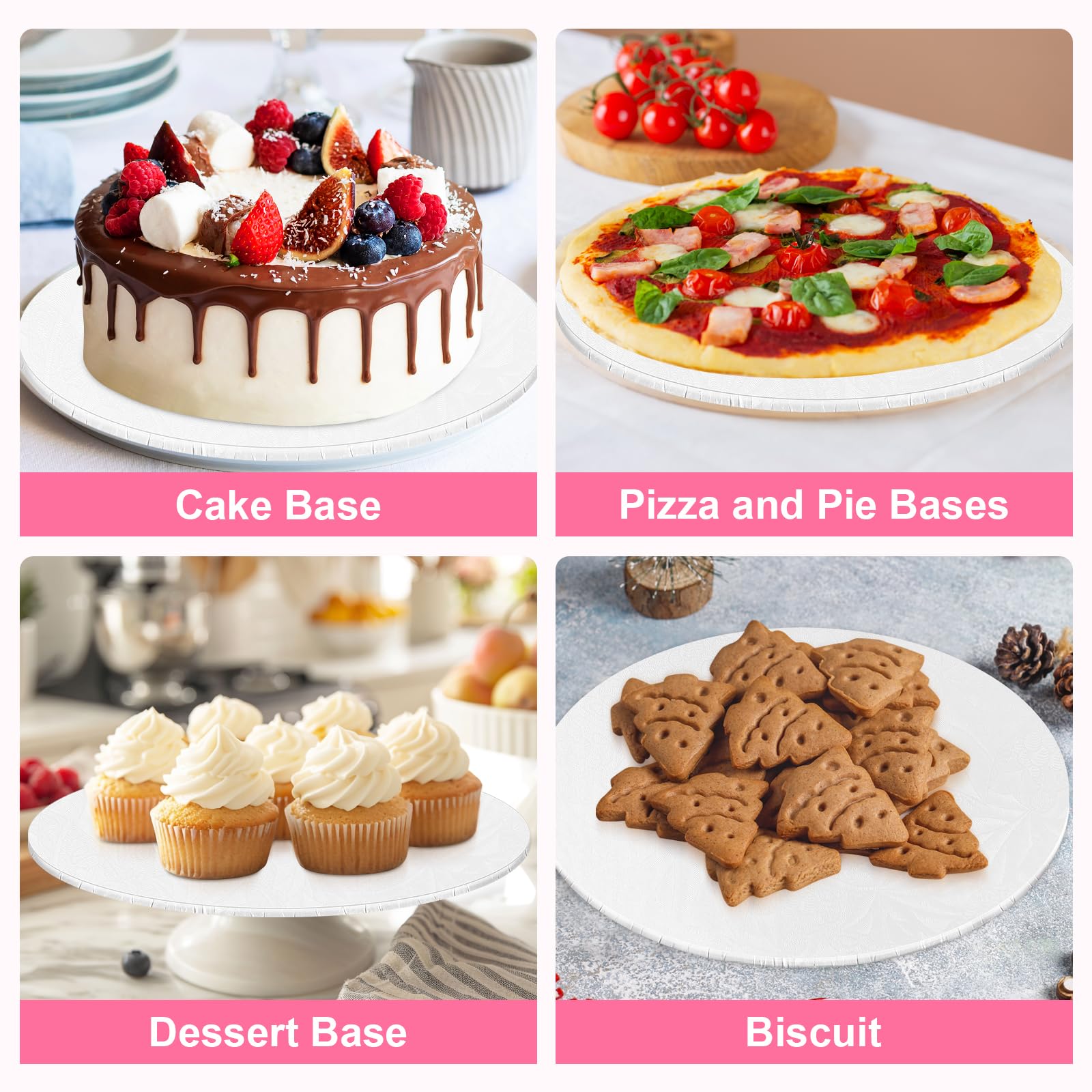 10 Inch Cake Drum, Cake Boards 10 Inch Round, 1/4" White 8in 10in 12in 14in Cake Drums Cardboard Base Board Circles for Pizza Wedding, 2 Pack