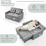 BIGSYY 52" 3-in-1 Canapé-lit convertible, Linge de maison, Gris clair, Lit d'appoint, Dos réglable sans marche, Poche latérale, Siège d'amour compact, Salon, Dortoir & Appartement