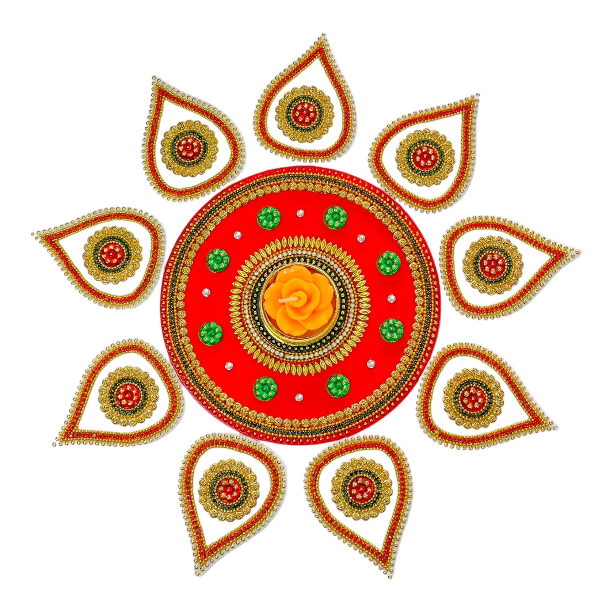 KRIWIN XL Size Acrylic Reusable Handcrafted Decorative Rangoli 19pcs Set, Intricate Designs, Durable Materials with T Light Holder 2