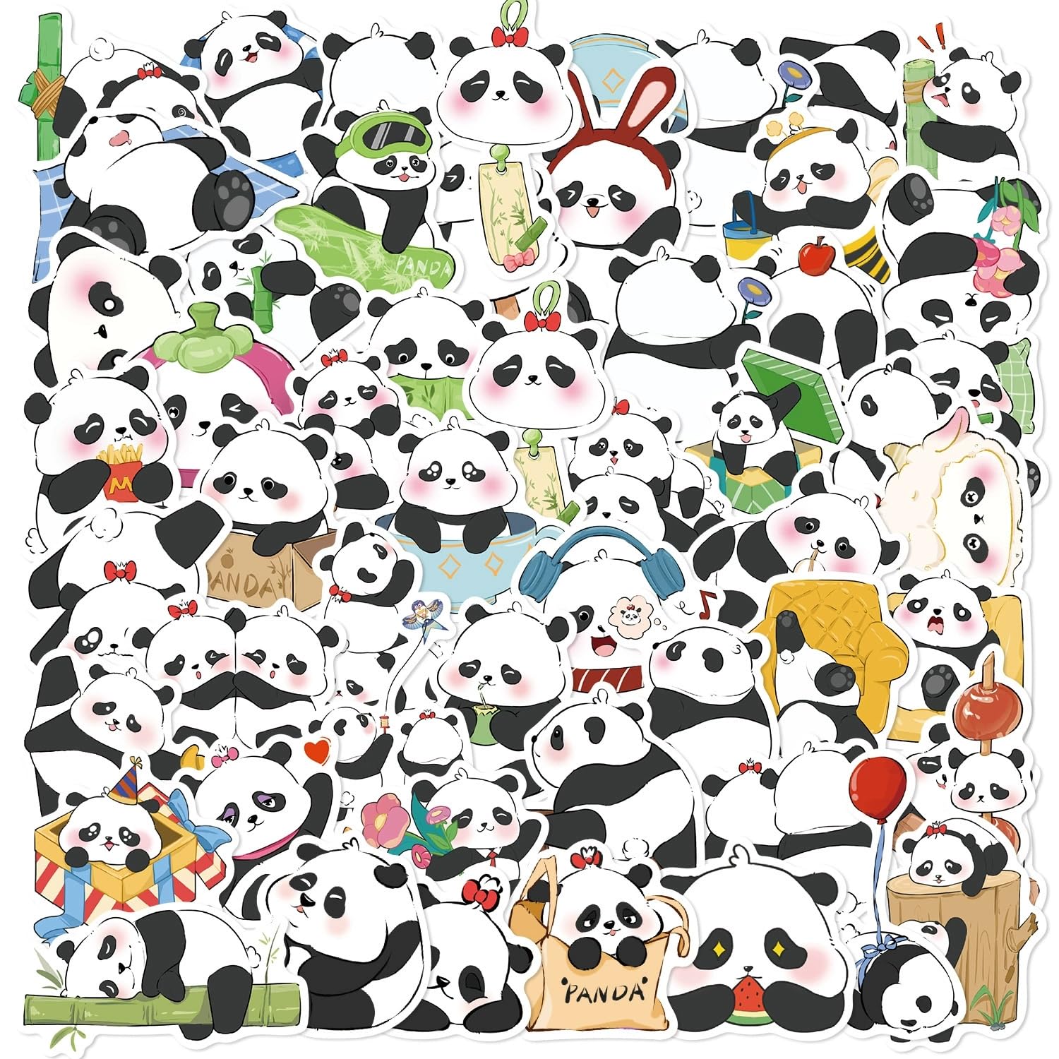50 Pcs Cartoon Panda Stickers for Kids Teens Adults Boys Girls Gift,Cute Animal Panda Decals Pack for Laptop,Skateboard,Luggage,Car,Bike,Cup,Computer,Water Bottle Decor,Vinyl Waterproof Stickers