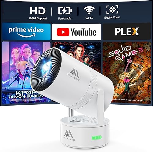 Batería integrada Mini proyector con Wifi y Bluetooth, proyector inteligente portátil recargable para exteriores con soporte de decodificación 4K, disponible en Yaxa Colombia