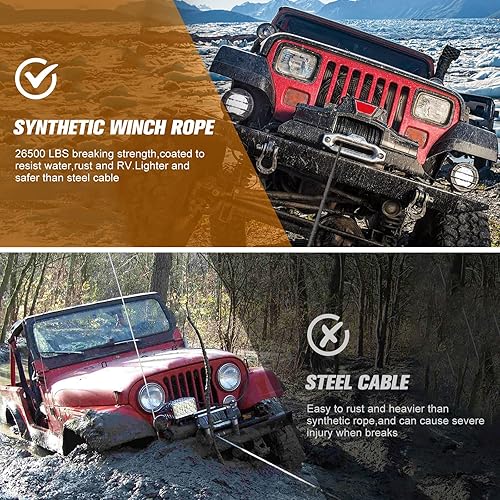 Miniatura 6 de BUNKER INDUST Cuerda de cabrestante sintética + grillete de anillo en D + gancho de cabrestante, kit de repuesto de cable de cabrestante de 100 pies