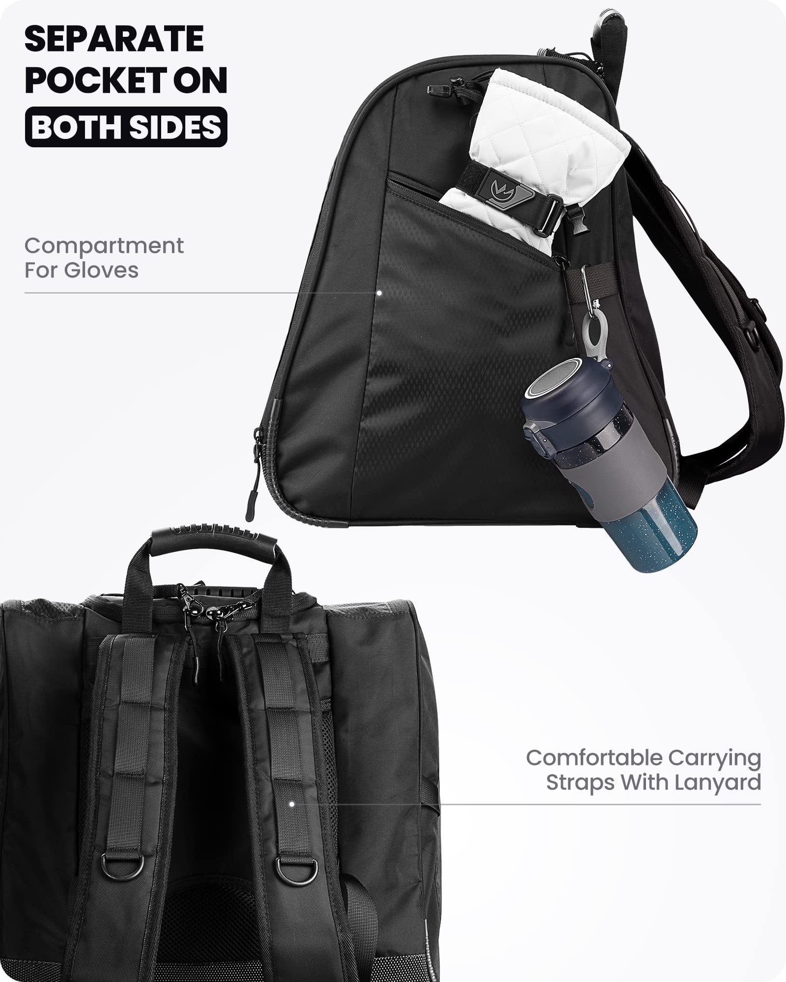 OutdoorMaster Borsa per scarponi da sci da 38 litri, zaino da viaggio per scarponi da snowboard con fondo impermeabile per casco da sci, occhiali e guanti