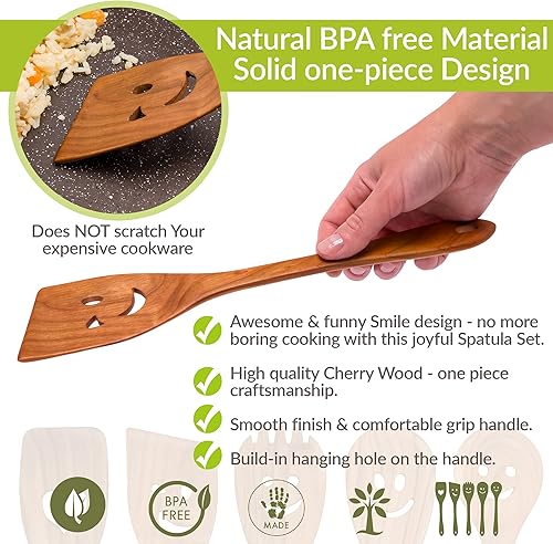 Miniatura 6 de MyFancyCraft Cucharas de madera de nogal para cocina, utensilios de cocina, juego de espátulas