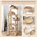 Arbre de chat en bois pour les chats intérieurs, 62-Inch Tour en bois massif avec panier tissé à la main, tour en bois de chat moderne avec hamac, facile à nettoyer
