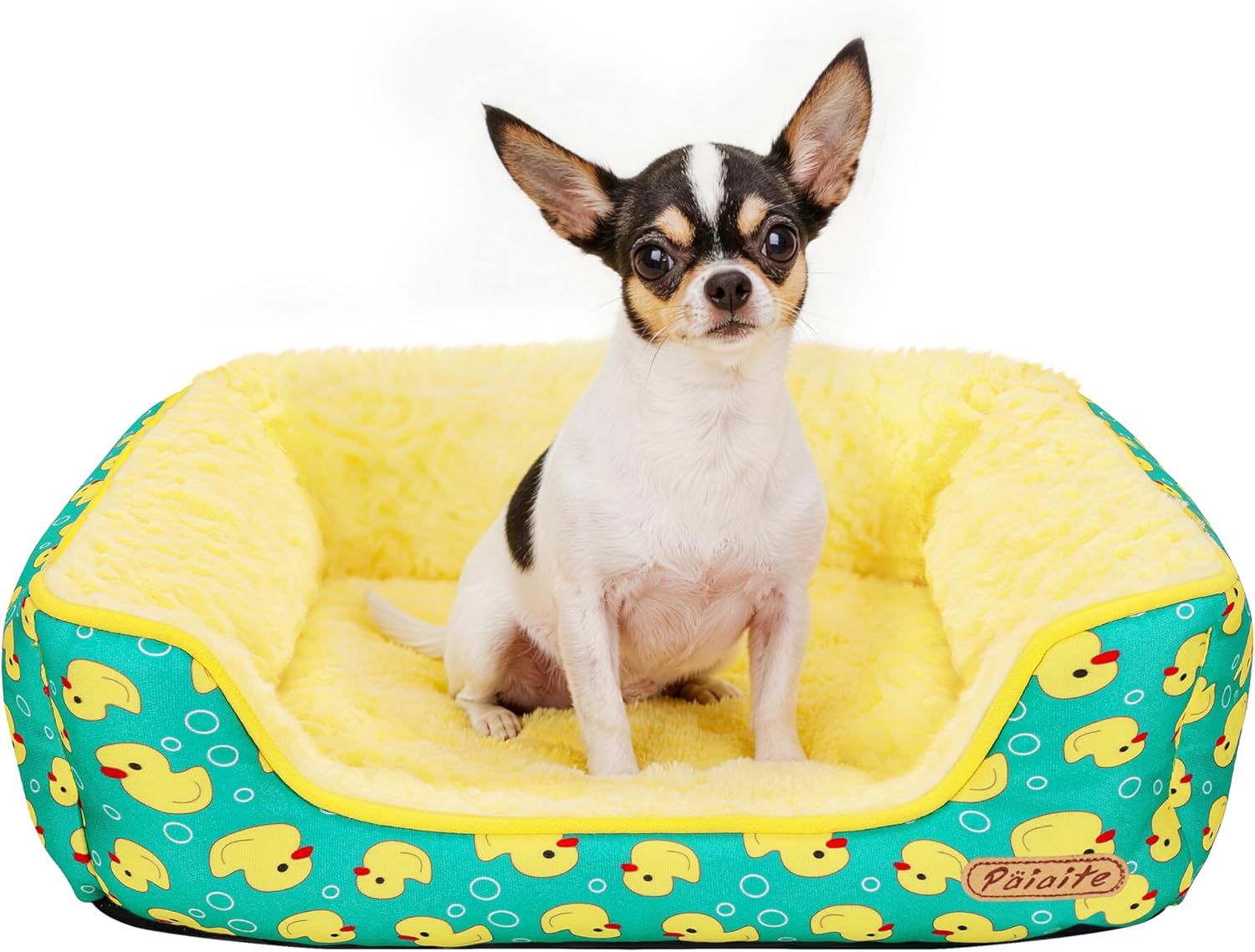 Rectangle Washable Dog Bed for Large, Medium & Small Dogs – Soft Calming Puppy Beds, Durable Warm Pet Sofa with Non-Slip Bottom for Indoor Use.Yellow M Size (33.5"x33.5"x7.1")