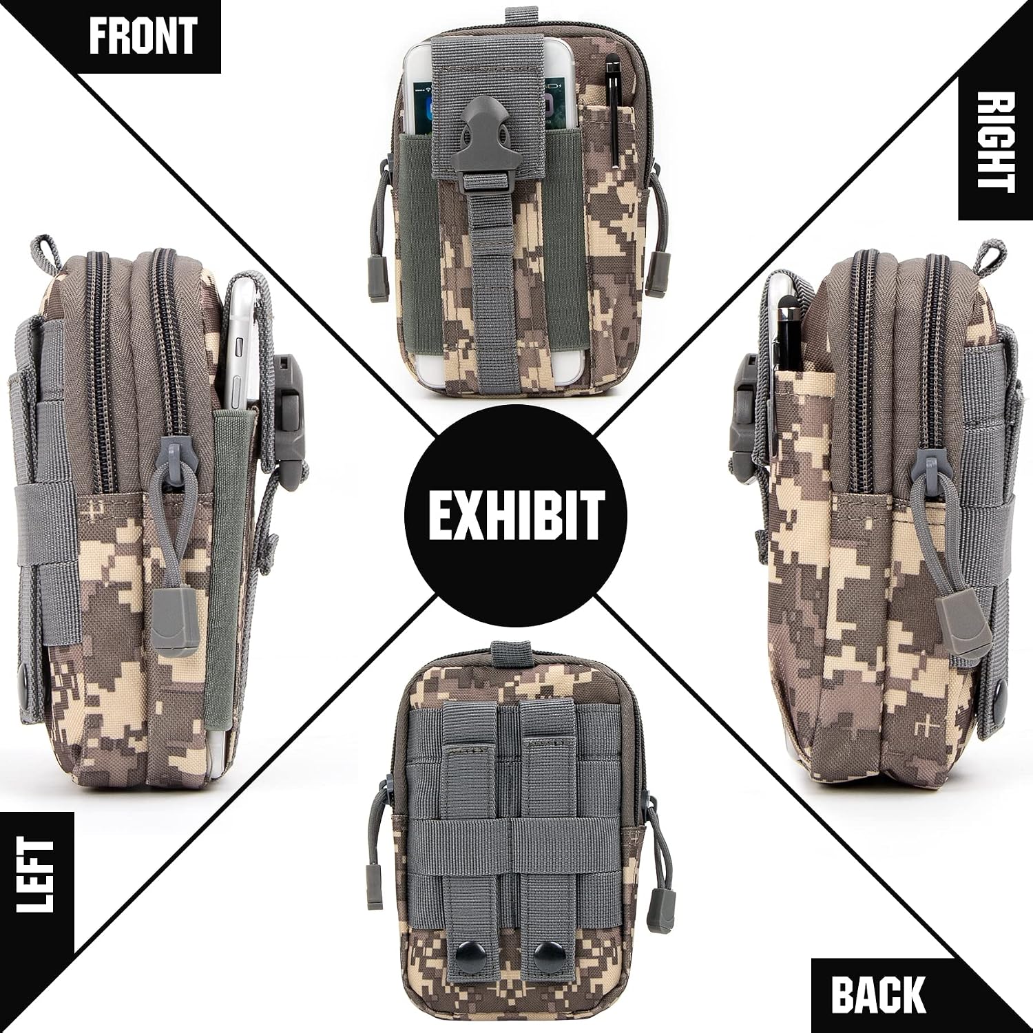 Tactical Molle Pouch Compact Utility Waist Bag Phone Holster Holder for 4.7"-6.9" iPhone 15 Pro Max/15 Pro/14 Plus/14 Pro Max/14/13 Pro Max/13 Pro/12 Pro Max/11 Pro Max image 5