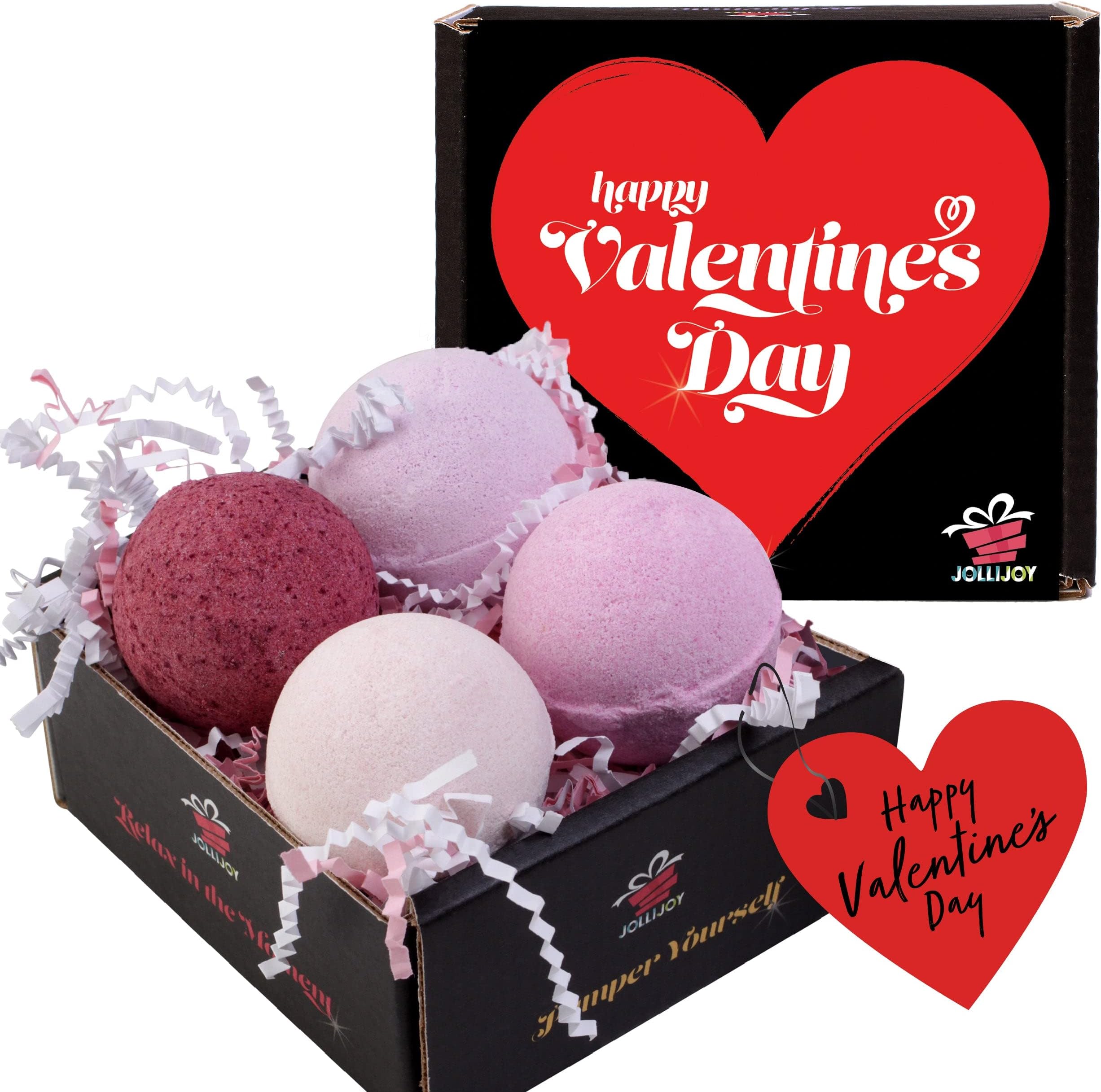 DOUzzleHappy Valentines Day Bath Bombs Set Home Spa Gift Basket for Women Body Relaxation Self Care Package, Her Wife Girl Mom Friend