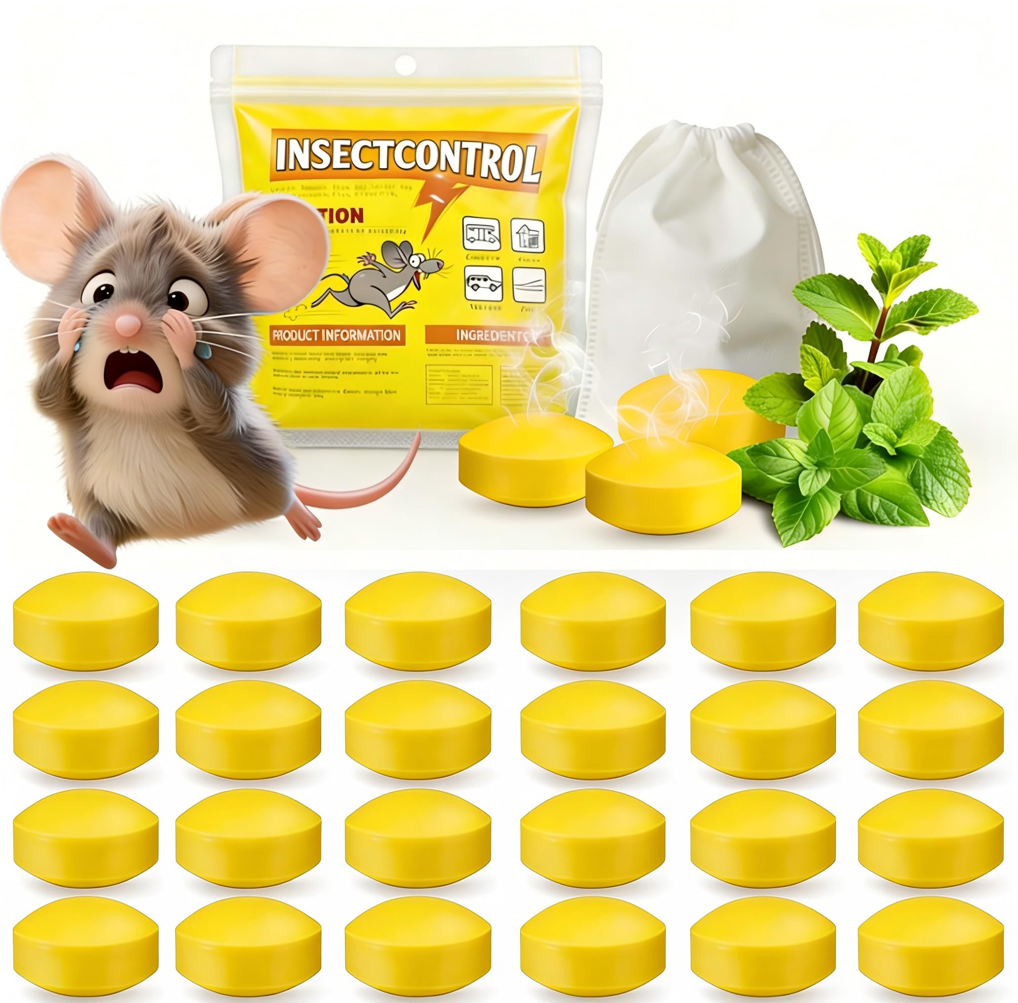 Natural Rodent Repellent - Concentrated Peppermint Oil Mice Repellent Balls, Humane Rat Deterrent, Pet-Safe Family Choice, for Kitchen/Attic/RV, Long-Lasting 30-Day Protection 24 Packs