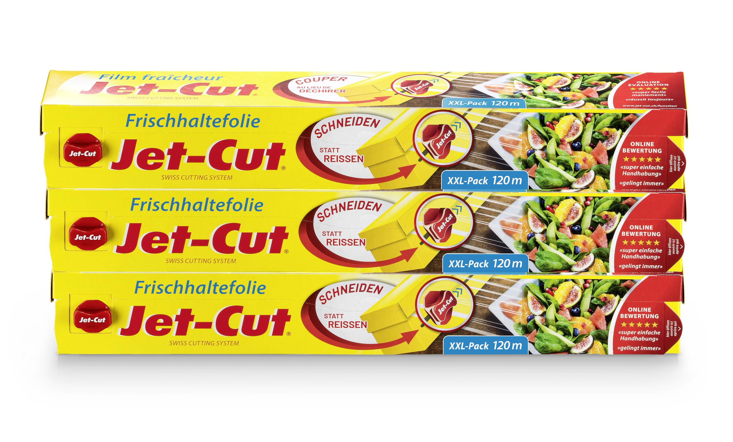 Film alimentaire Jet-Cut à découper, format consommateur 30 cm x 120 m, transparent, conditionnement de stockage de 3 pièces par lot
