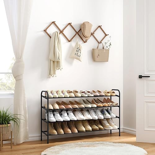 Miniatura 2 de Gewudraw Zapatero de 4 niveles expandible, organizador de almacenamiento de zapatos ajustable de ancho, estante de zapatos de metal de 41.53