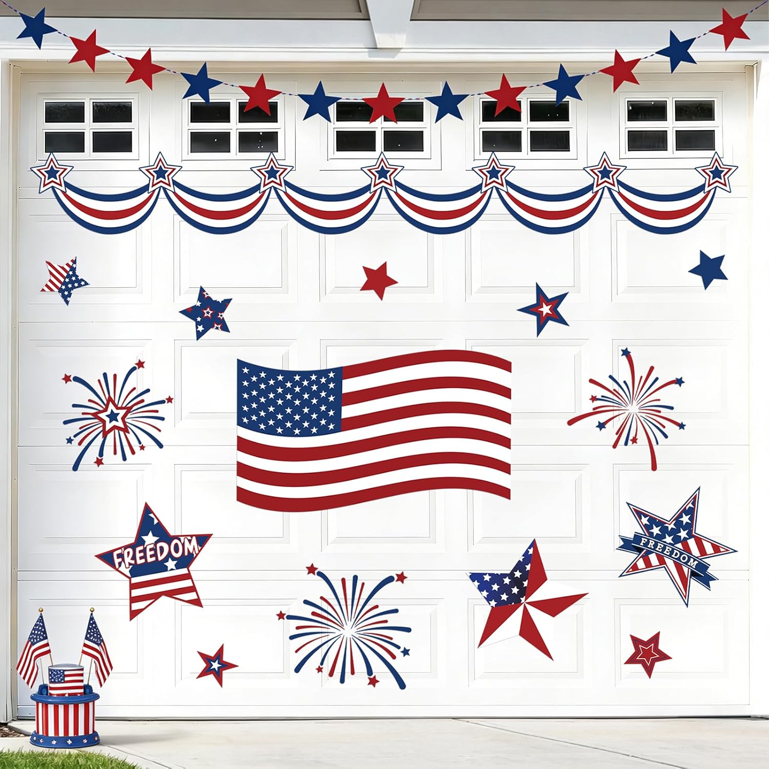 Whaline Patriotic Garage Decoration Magnet Sticker Flag Firework Star Garage Door Decal 250th Anniversary Magnetic Refrigerator Stickers for Independence Day Party Home Car Dishwasher Decor, 21 Pcs