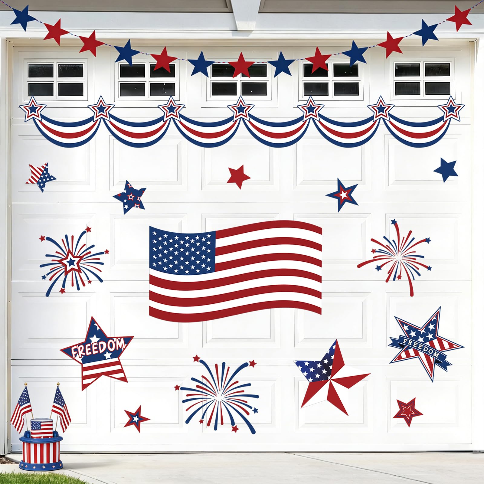 Autocollants magnétiques 4 Juillet drapeau étoilé Whaline pour garage x21