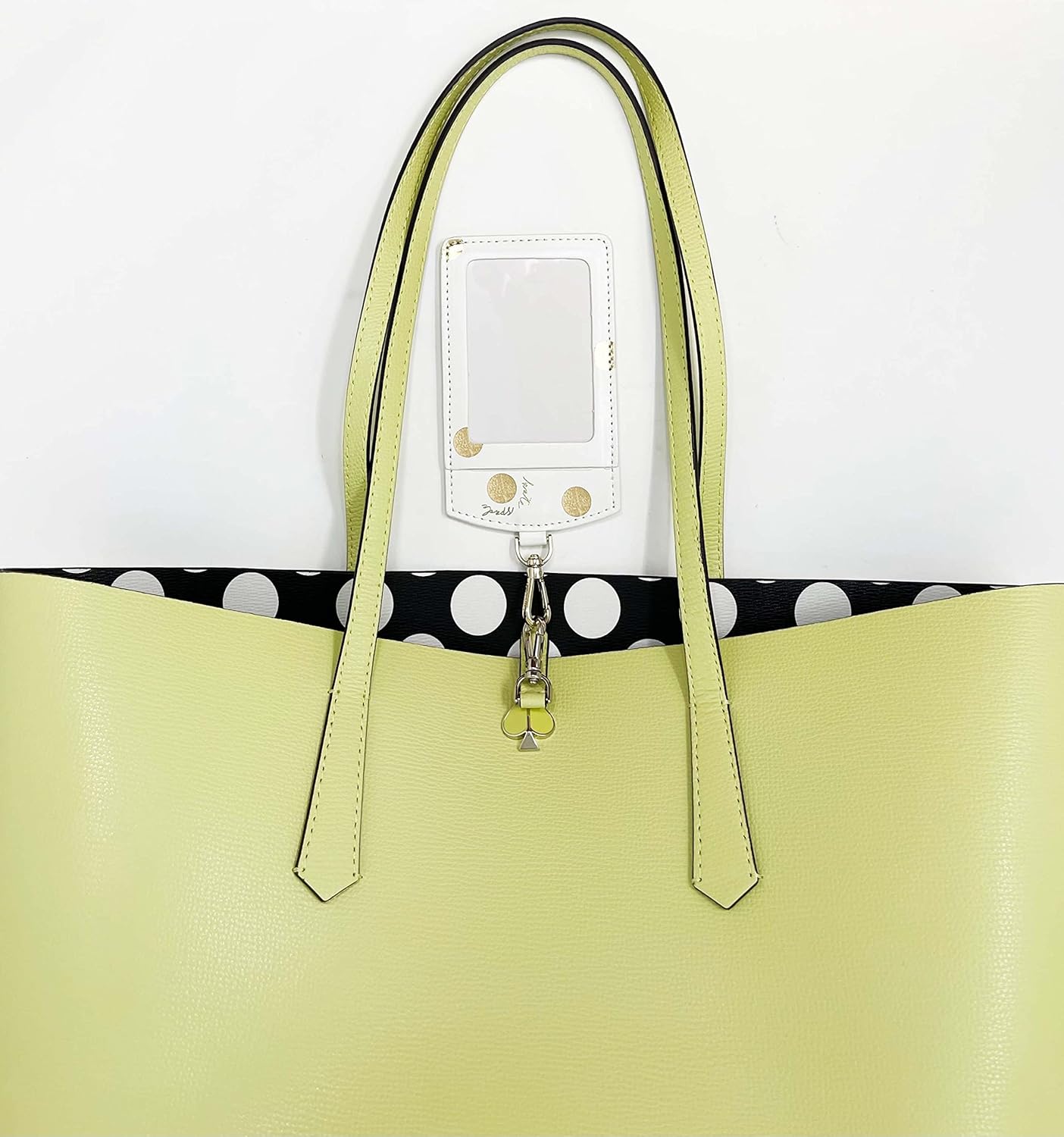 Kate Spade New York ID Badge Holder with Lanyard, Vegan Leather Slim Card Wallet, Name Tag Case for Work, School, or Travel, Gold Dot with Script - Image 5