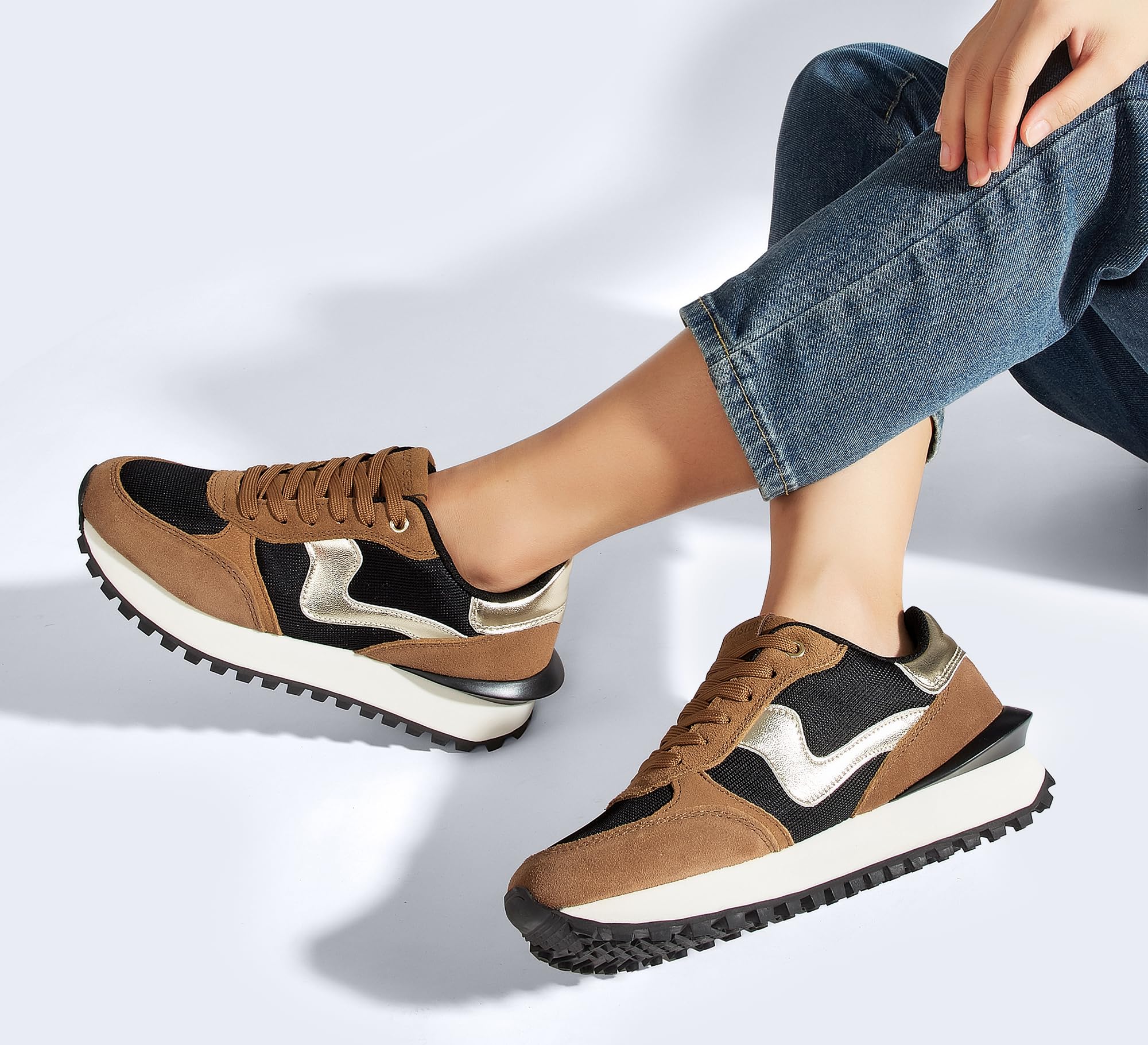 LUCKY STEP Tenis de moda con plataforma para mujer, estilo retro, para caminar, informales, elegantes, duraderos, de lujo, para correr