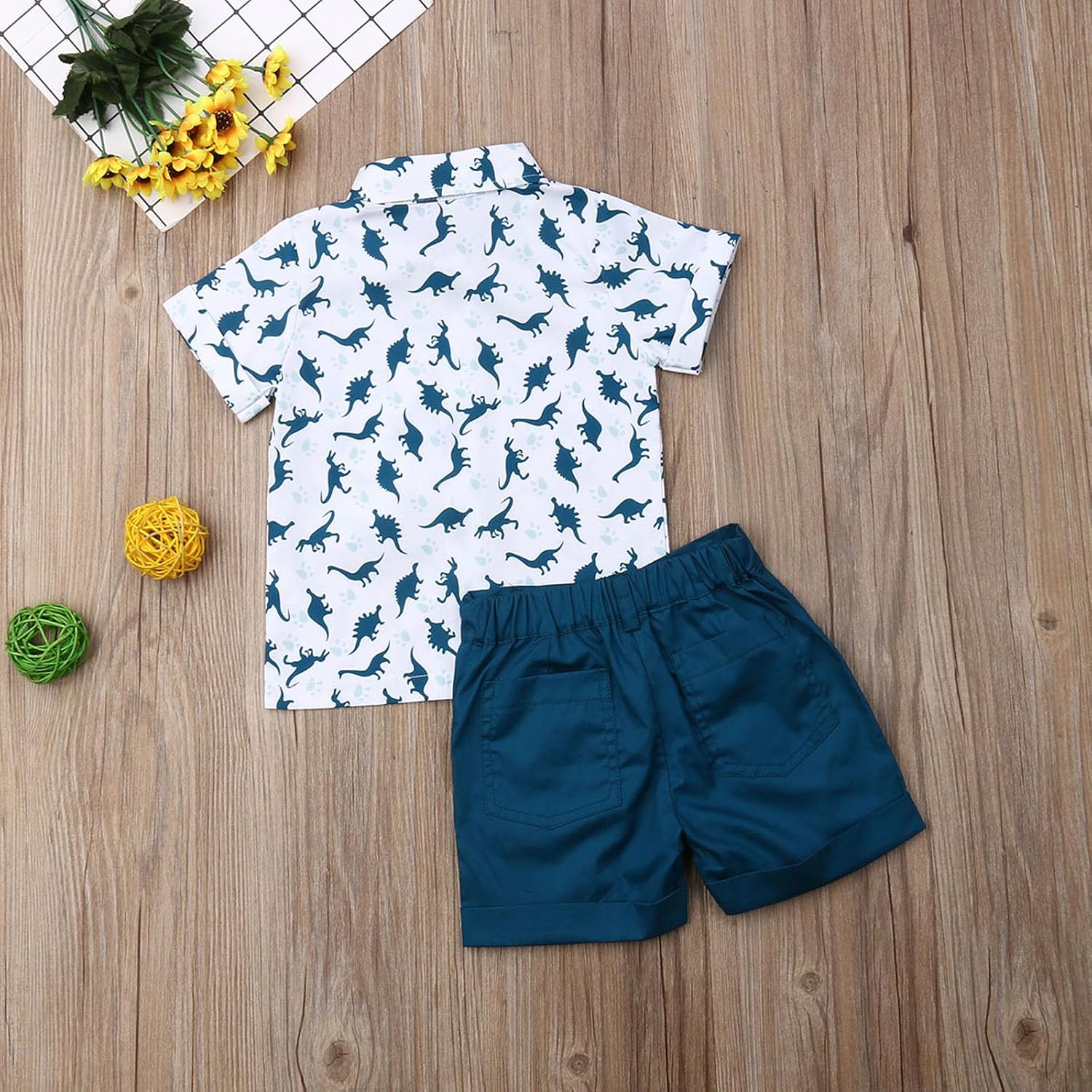 SAYOO Toddler Boys Dress Clothes Kids Animal Print Button Down Shirt Solid Color Shorts Boys Summer Gentleman Suit Outfit