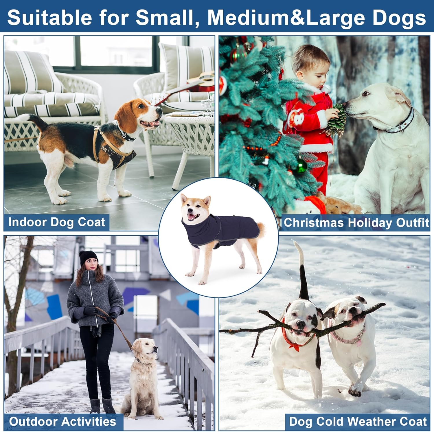 Dog Winter Coat with Harness, Reflective Windproof&Waterproof Fleece Jacket for Cold Weather, Dog Pullover Jumpsuit Snowsuit for Small Medium Large Dogs, Navy 3XL