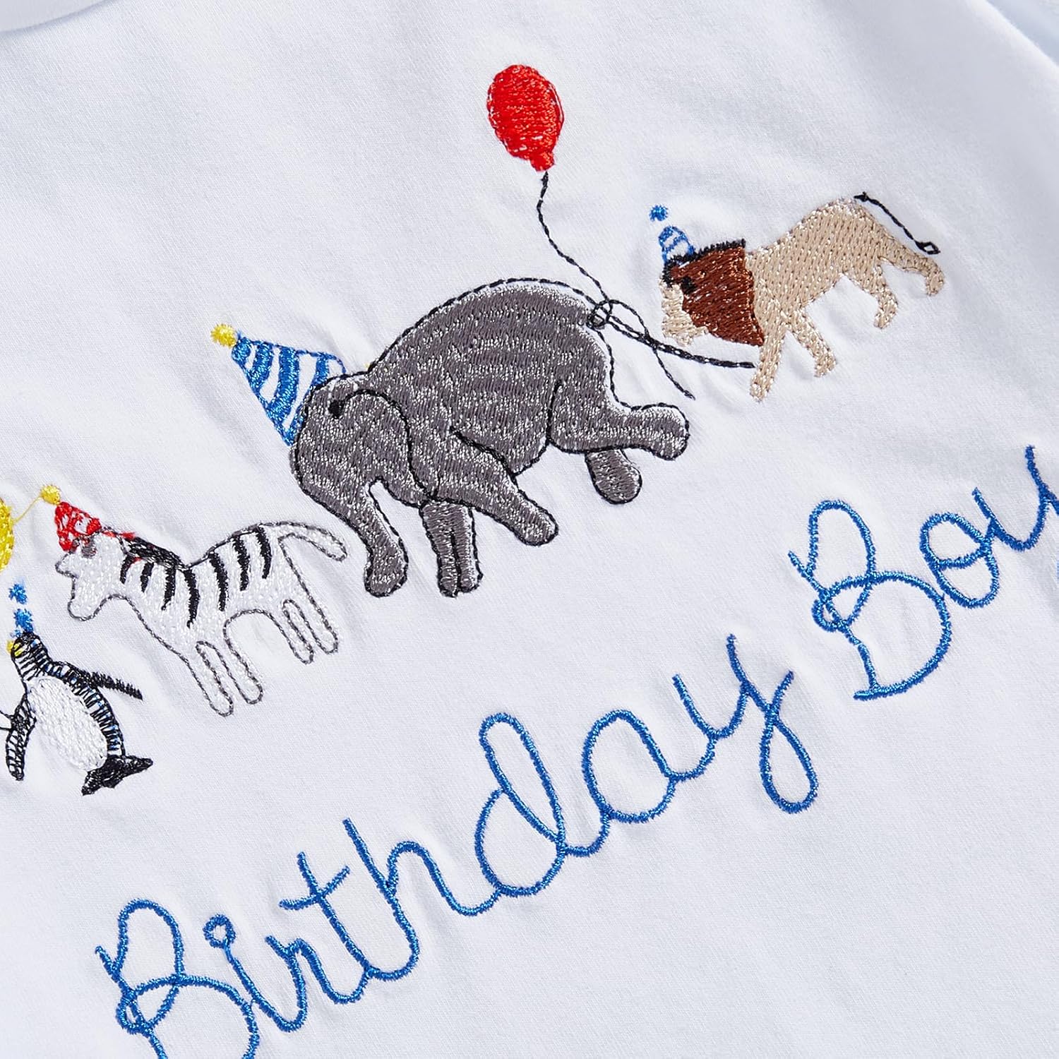 Toddler Baby Boy Birthday Outfit Letter Animals Balloon Embroidery Short Sleeve T-Shirt and Gingham Plaid Shorts Set - Image 5