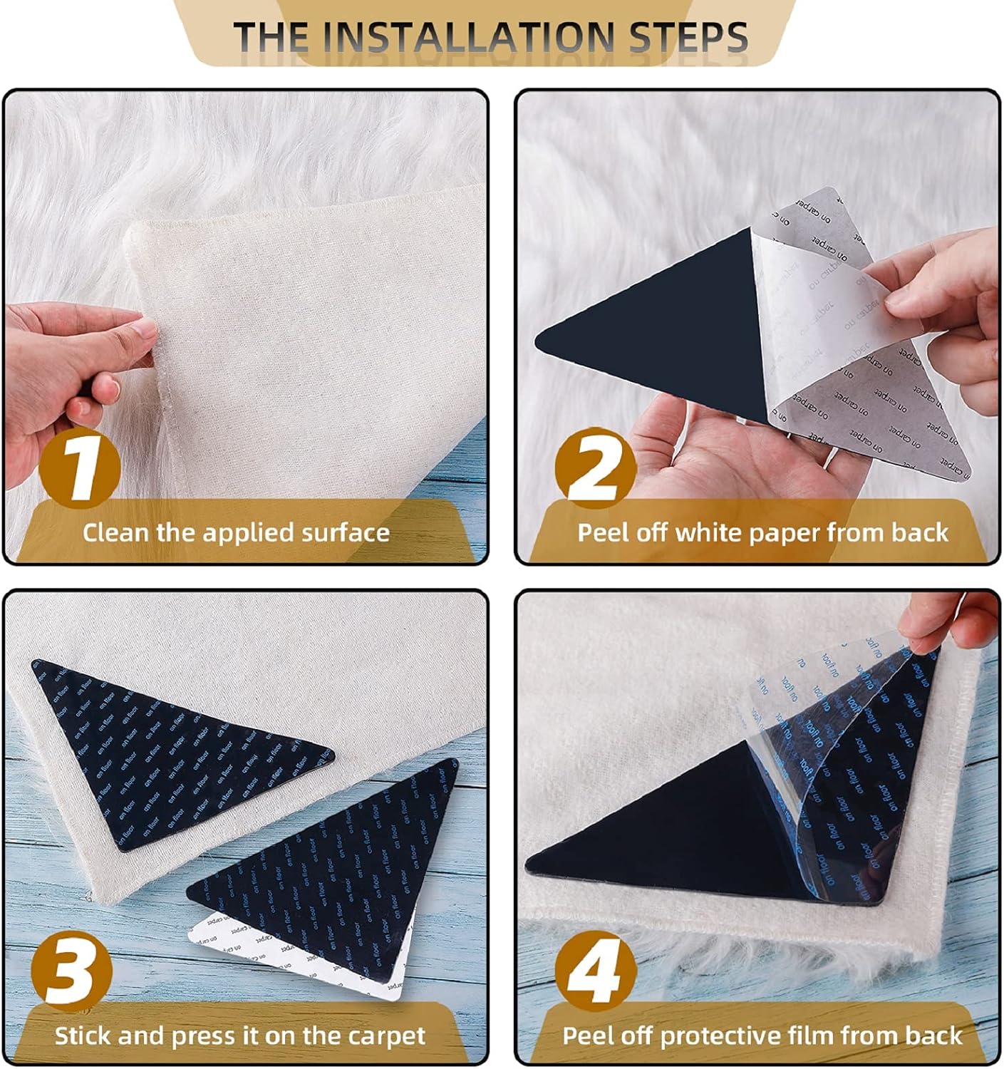 HappyFit Grippers for Rug, 12 PCS Dual Sided Adhesive Rug Stickers for Hardwood Floor Non Slip Carpet Tapes Rug Pads Stoppers for Prevent Curling : Home & Kitchen