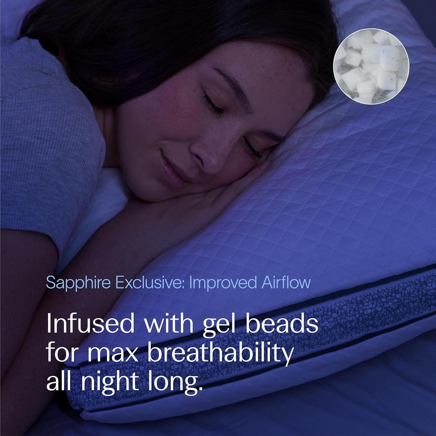 DreamyBlue Gusseted Sapphire Pillow • Adjustable Loft, Luxury Cover, Shredded Memory Foam Fill w/Airflow Beads •Ideal for Wide Shoulders •Neutral Alignment for All • CertiPUR-US Certified Foam (King)