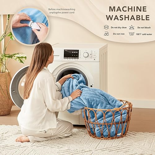 Miniatura 8 de Homemate Manta térmica eléctrica tamaño matrimonial, manta de cama térmica de 72 x 84 pulgadas con 10 niveles de calefacción, 8 horas de apagado