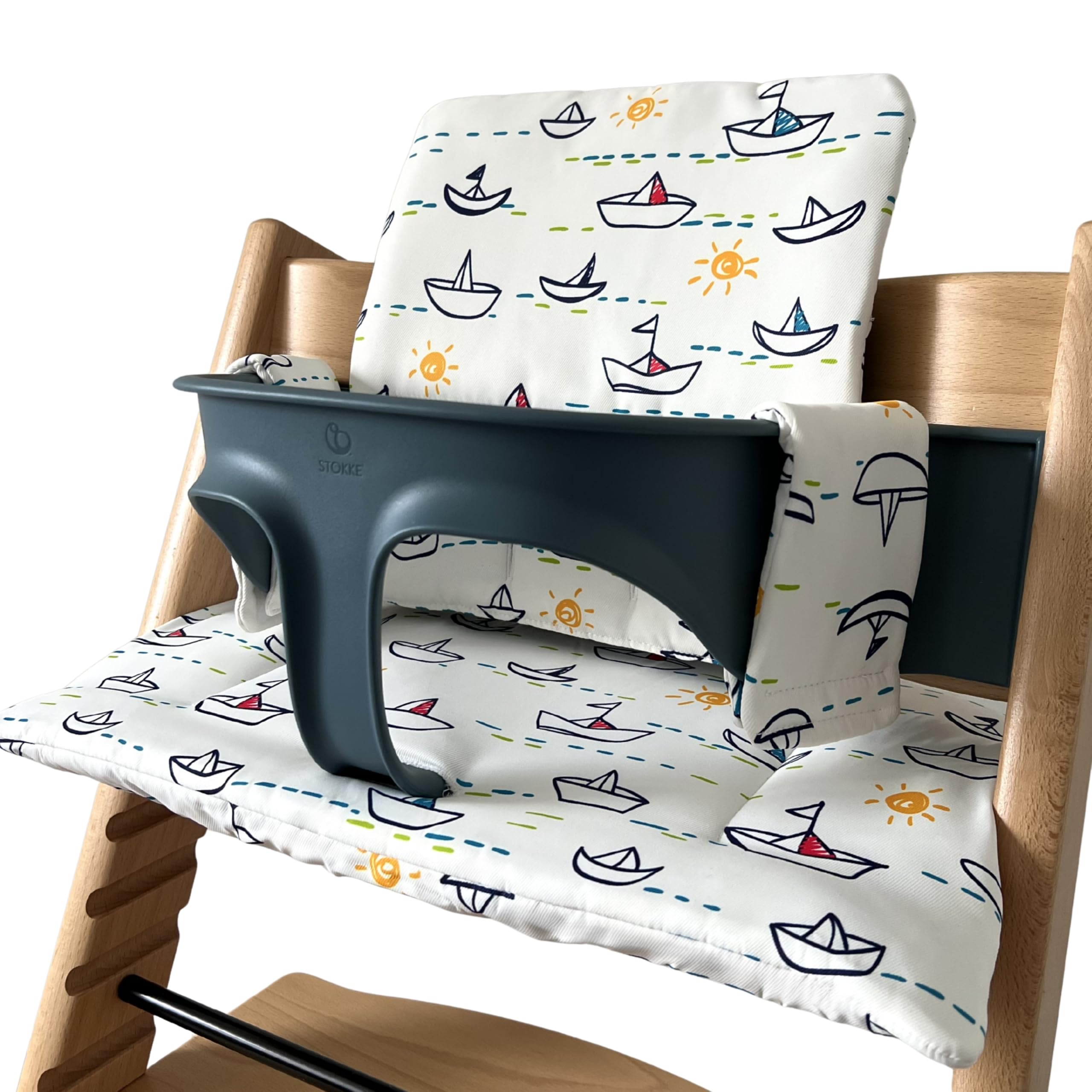 HANELLE Baby High Chair Cushion Compatible with Stokke Tripp Trapp Padded Waterproof Washable Non-Slip Cover (Boats) — image 1