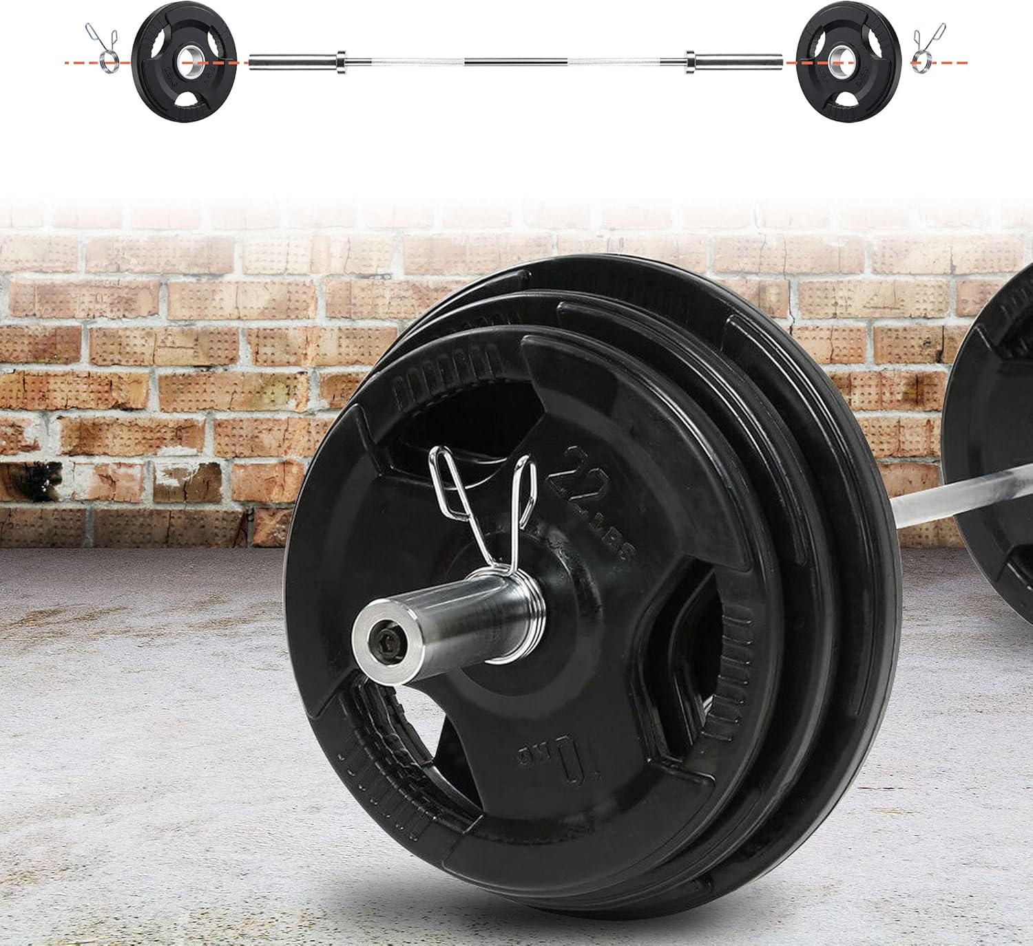 Kendal Olympic Barbell Bar Weight Bar, Workout Barbell Weight Straight Weightlifting Bar with Spring Collars for Gym Equipment, Home Fitness Exercise Weights Equipment