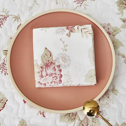 Miniatura 3 de DaDalogy Bedding - Juego de 4 servilletas de algodón suave con diseño botánico de rosas de casa de campo con un toque de menta, preciosa decoración