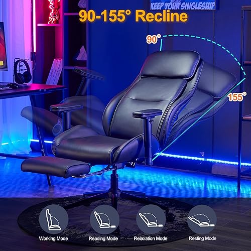 Miniatura 5 de Silla ergonómica de oficina en casa con reposapiés, moderna silla reclinable de piel sintética, sillas ejecutivas de computadora de videojuegos con