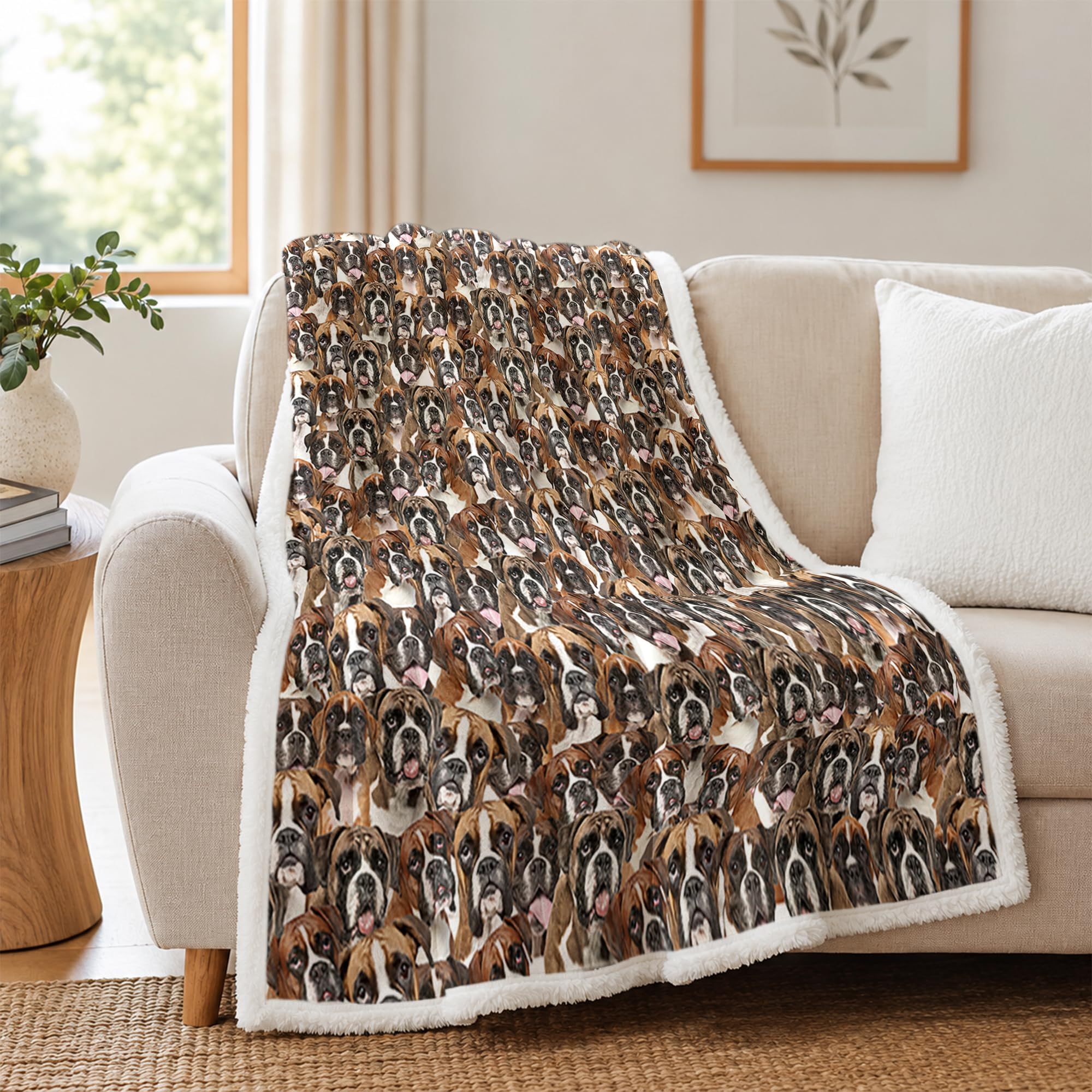 Blessliving White Boxer Fuzzy Dogs Blanket For Kids Adults Cute Puppy Fleece Blanket Reversible Animal Pattern Sherpa Throw Twin/Double (,150X200cm)