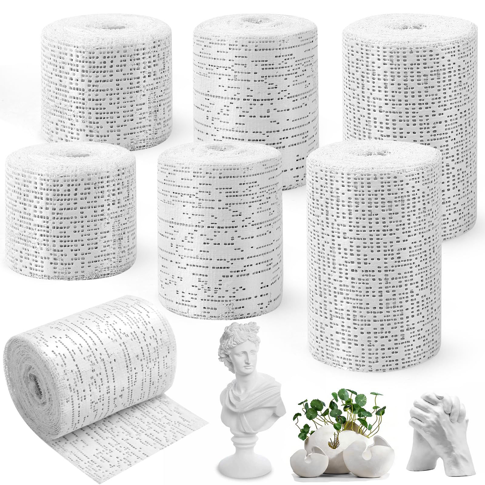 Gipsbinden Set 6 Stück Gipsbinden zum Basteln,Gipsverband Babybauch Gipsabdruck 5cm/7.5cm/10cm x 270cm Gipsrollen Gips Binden,Gipsbinde Rolle Abdruck Verband für Basteln Kinder,Schnelltrocknend