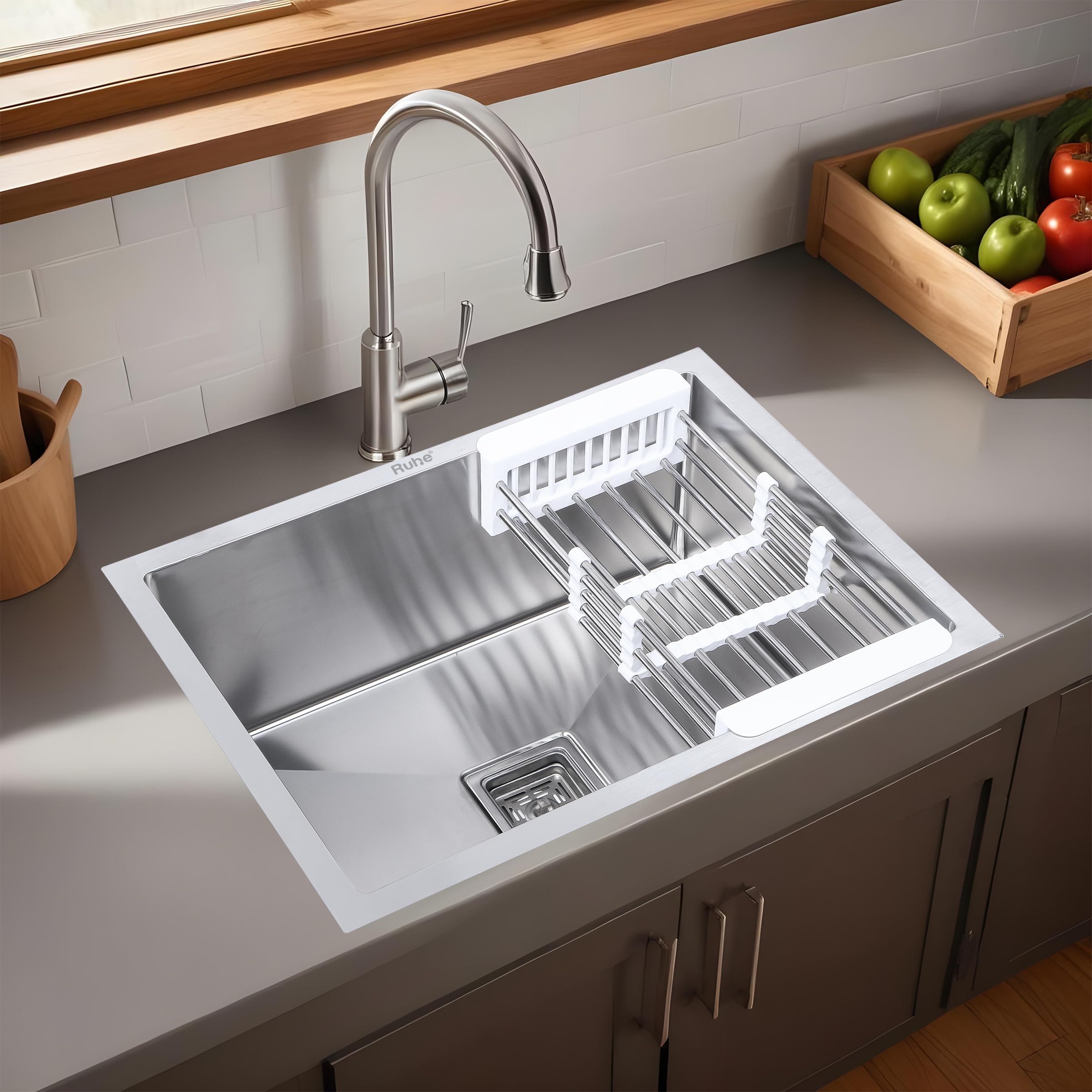 Ruhe® Handmade Single Bowl 24 x 18 x 10 inches Kitchen Sink | Premium Stainless Steel Sink with Brushed Matte Finish | Including Strainer-Basket/Sink Coupling/Waste Pipe – Grey (B09Q193JZY) Amazon Price History, Amazon Price Tracker