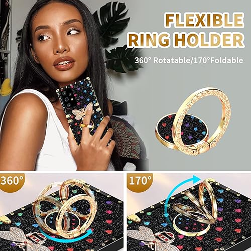 Miniatura 3 de Loheckle Funda para Samsung Galaxy A53 5G para mujer, funda cuadrada de diseñador para Galaxy A53 5G con soporte de anillo y cordón, elegante funda